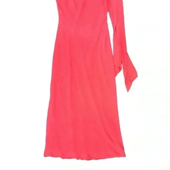 RONNY KOBO COLLECTION Coral One Shoulder Neck Tie Side Slit Midi Dress. Size 10 - Picture 7 of 9